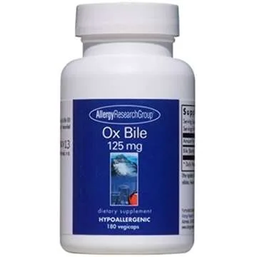 Allergy Research Group Ox Bile 125 mg - Digestive Supplement for Liver Health, 180 Vegicaps