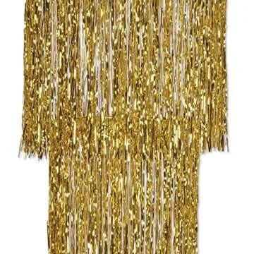 Beistle 3-Tier Shimmering Metallic Plastic Tinsel Fringed Chandelier Hanging Décor for Birthday Or Wedding Photo Backdrop, 4', Gold