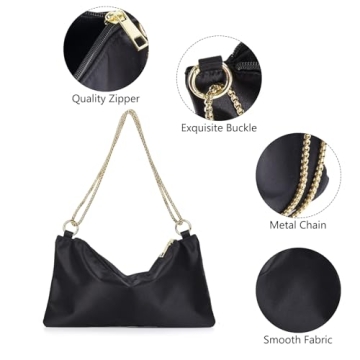 ChuLian Women Satin Evening Handbag Shoulder Bag Wedding Prom Clutch Purse Elegant Evening Bag for Wedding Prom Bridal Black