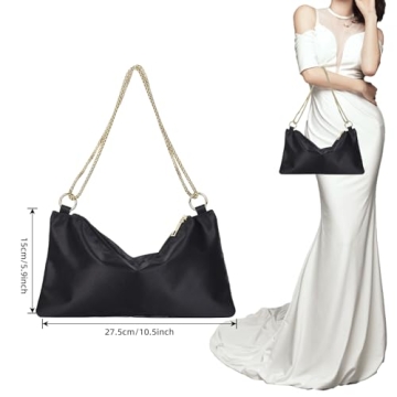 ChuLian Women Satin Evening Handbag Shoulder Bag Wedding Prom Clutch Purse Elegant Evening Bag for Wedding Prom Bridal Black