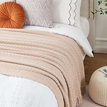BATTILO HOME Beige Throw Blanket - Stylish & Soft for All Seasons