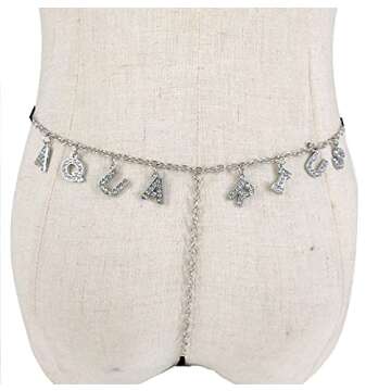 Rhinestone G-Thong with Waist Chain for Women