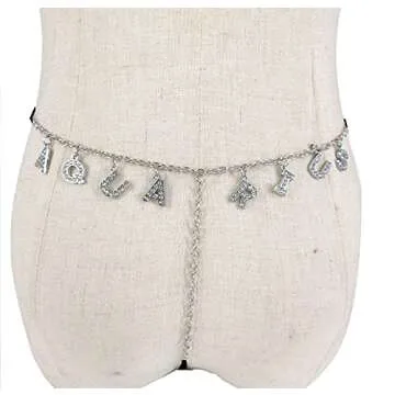 Rhinestone G-Thong with Waist Chain for Women