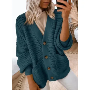 Dokotoo Womens Oversized Open Front Cardigan Sweaters for Women 2024 Fashion Ladies Fall Sweater Long Sleeve Autumn Chunky Fashion Soft Knit Winter Outerwear Coats Blue X-Large
