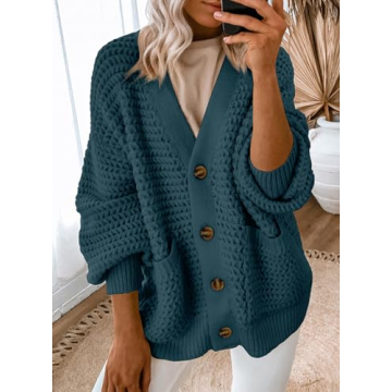 Dokotoo Womens Oversized Open Front Cardigan Sweaters for Women 2024 Fashion Ladies Fall Sweater Long Sleeve Autumn Chunky Fashion Soft Knit Winter Outerwear Coats Blue X-Large
