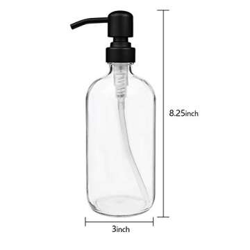 Suwimut 4 Pack Glass Soap Dispenser with Matte Black Stainless Steel Pump, 16 Oz Clear Boston Round ...