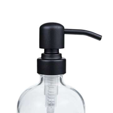 Suwimut 4 Pack Glass Soap Dispenser with Matte Black Stainless Steel Pump, 16 Oz Clear Boston Round Bottles Bathroom Kitchen Soap Dispenser for Essential Oil, Dish Soap, Hand Soap, Lotion Soap