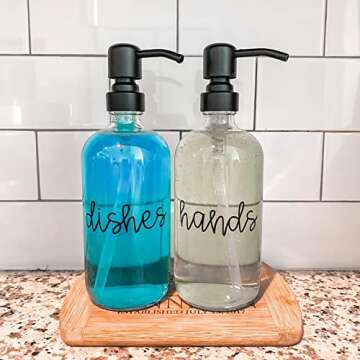 Suwimut 4 Pack Glass Soap Dispenser with Matte Black Stainless Steel Pump, 16 Oz Clear Boston Round Bottles Bathroom Kitchen Soap Dispenser for Essential Oil, Dish Soap, Hand Soap, Lotion Soap