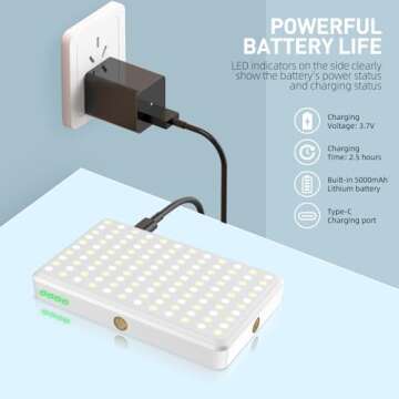 Meixitoy 120 LED Selfie Light, 5000Mah Rechargeable Clip Phone Light, Adjusted 3 Light Modes, Selfie for iPhone/Phone/Camera/Laptop/iPad, Camera Lighting for Video Recording, TikTok, Vlog(White)