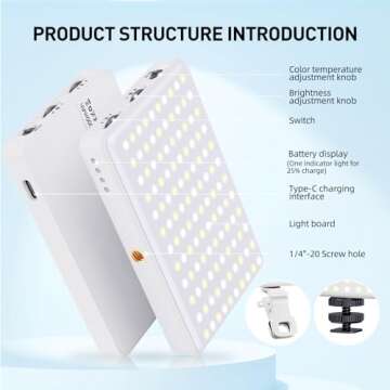 Meixitoy 120 LED Selfie Light, 5000Mah Rechargeable Clip Phone Light, Adjusted 3 Light Modes, Selfie for iPhone/Phone/Camera/Laptop/iPad, Camera Lighting for Video Recording, TikTok, Vlog(White)