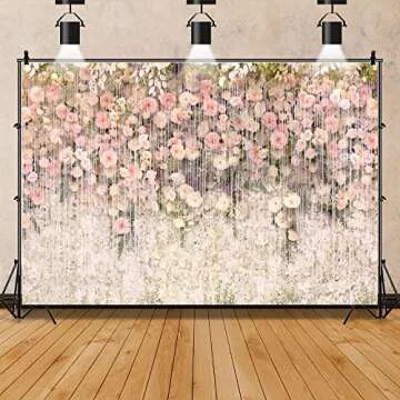 Floral Wedding Backdrop for Photoshoot 7x5ft Pink and White Flower Photography Background Vinyl Flow...