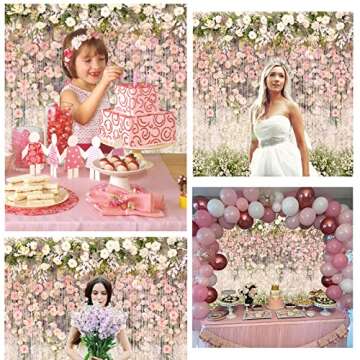Floral Wedding Backdrop for Photoshoot 7x5ft Pink and White Flower Photography Background Vinyl Flowers Wall Backdrop Wedding Birthday Baby Shower Party Decorations Banner Studio Photo Booth Props