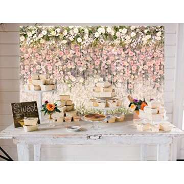Floral Wedding Backdrop for Photoshoot 7x5ft Pink and White Flower Photography Background Vinyl Flowers Wall Backdrop Wedding Birthday Baby Shower Party Decorations Banner Studio Photo Booth Props