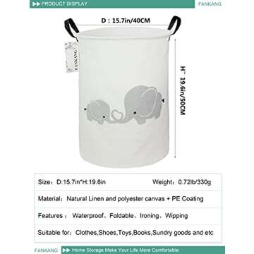FANKANG Storage Basket, Nursery Hamper Canvas Laundry Basket Foldable with Waterproof PE Coating Large Storage Baskets for Kids Boys and Girls, Office, Bedroom, Clothes,Toys（Love Elephant）
