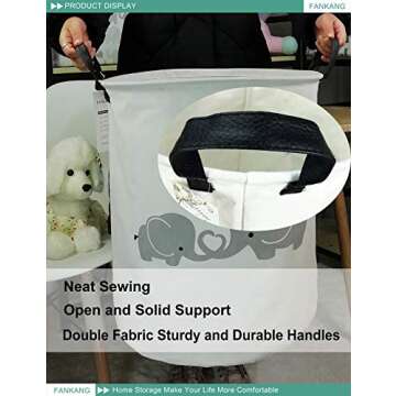 FANKANG Storage Basket, Nursery Hamper Canvas Laundry Basket Foldable with Waterproof PE Coating Large Storage Baskets for Kids Boys and Girls, Office, Bedroom, Clothes,Toys（Love Elephant）