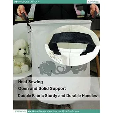 FANKANG Storage Basket, Nursery Hamper Canvas Laundry Basket Foldable with Waterproof PE Coating Large Storage Baskets for Kids Boys and Girls, Office, Bedroom, Clothes,Toys（Love Elephant）