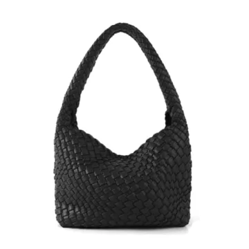 Woven Handbag for Woman Vegan Leather Hand Woven Shoulderbag and Purse Small Fashion Shopper Bag