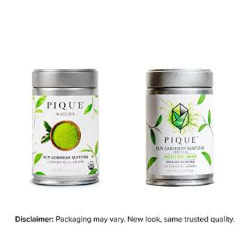 Pique Organic Sun Goddess Matcha Tin - Ceremonial Grade Matcha Green Tea Powder, Supports Radiant Sk...
