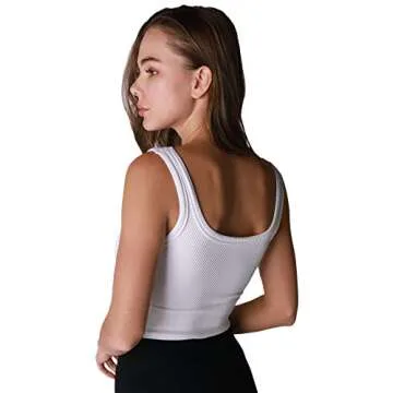 NIKIBIKI Women Seamless Chevron Ribbed Crop Top, Made in U.S.A, One Size (White)