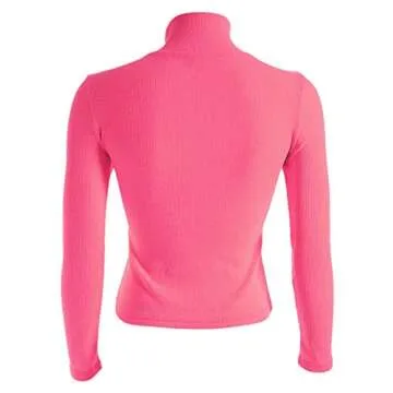 ECDAHICC Women's Turtleneck Rib Long Sleeve Fluorescent Pullover Sweatshirt Top(PI,S) Pink