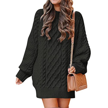 ANRABESS Women Long Sleeve Oversized Cable Knit Chunky Baggy Loose Pullover Tunic Mini Sweater Dress...