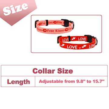 2 Pack Valentine’s Day Dog Collar Adjustable Heavy Duty Nylon Holiday Pet Collars Red and Pink Sma...