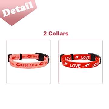 2 Pack Valentine’s Day Dog Collar Adjustable Heavy Duty Nylon Holiday Pet Collars Red and Pink Small