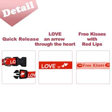 2 Pack Valentine’s Day Dog Collar Adjustable Heavy Duty Nylon Holiday Pet Collars Red and Pink Small