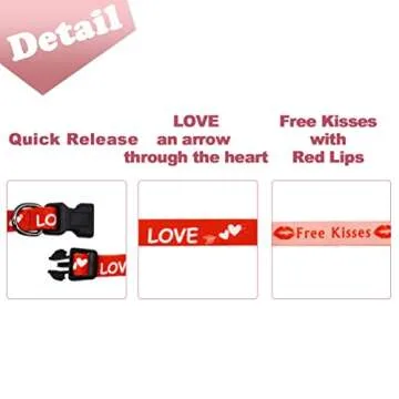 2 Pack Valentine’s Day Dog Collar Adjustable Heavy Duty Nylon Holiday Pet Collars Red and Pink Small
