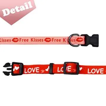 2 Pack Valentine’s Day Dog Collar Adjustable Heavy Duty Nylon Holiday Pet Collars Red and Pink Small