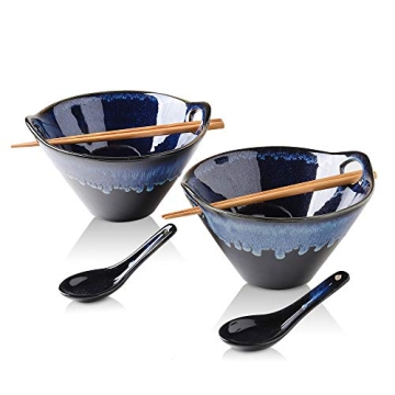 KOOV Porcelain Japanese Ramen Bowls - 26 Ounce Set with Chopsticks & Spoons for Stylish Dining