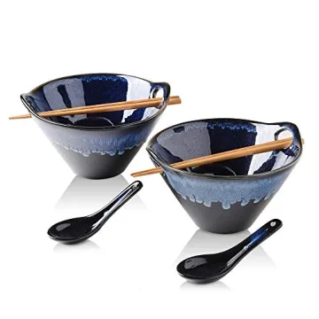 KOOV Porcelain Japanese Ramen Bowls - 26 Ounce Set with Chopsticks & Spoons for Stylish Dining