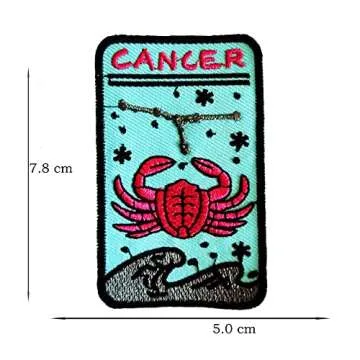 Zodiac 12 Iron Patch, Cancer Constellation Badge Emblem Embroidered Iron On Sew On Patches for DIY B...