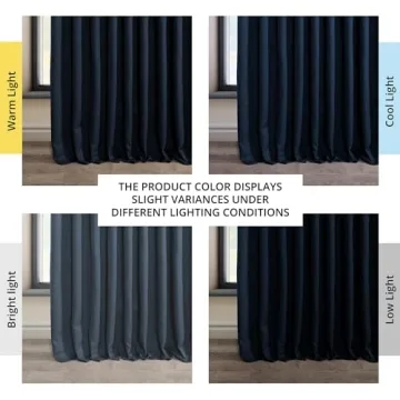 HPD Faux Linen Textured Room Darkening Curtains - Nightfall Navy