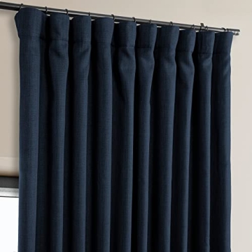 HPD Faux Linen Textured Room Darkening Curtains - Nightfall Navy
