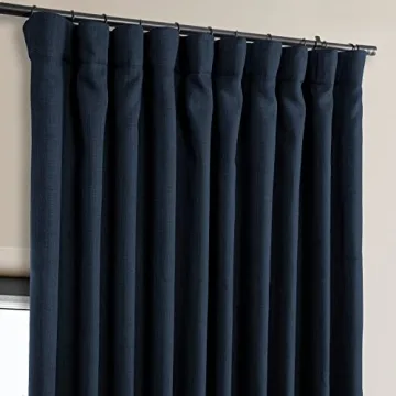 HPD Faux Linen Textured Room Darkening Curtains - Nightfall Navy