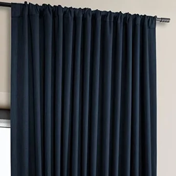 HPD Faux Linen Textured Room Darkening Curtains - Nightfall Navy