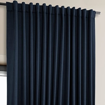 HPD Faux Linen Textured Room Darkening Curtains - Nightfall Navy