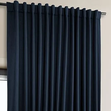 HPD Faux Linen Textured Room Darkening Curtains - Nightfall Navy