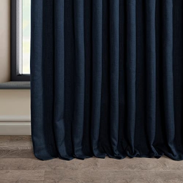 HPD Faux Linen Textured Room Darkening Curtains - Nightfall Navy