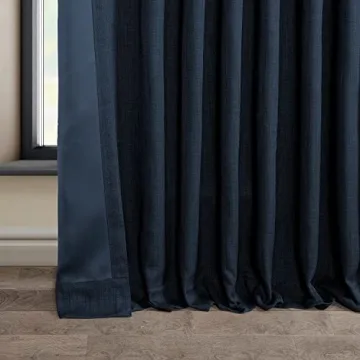 HPD Faux Linen Textured Room Darkening Curtains - Nightfall Navy