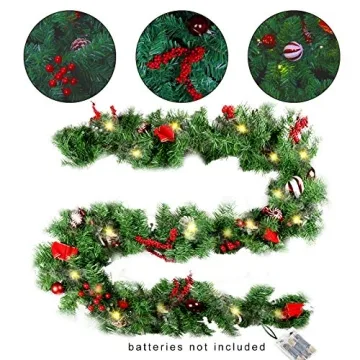 MorTime LED 9 FT Christmas Garland with Pinecones and Lights