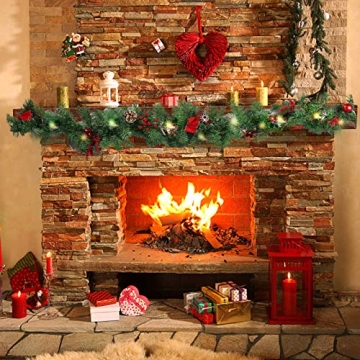 MorTime LED 9 FT Christmas Garland with Pinecones and Lights