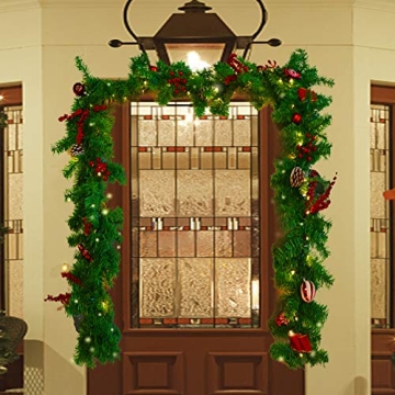 MorTime LED 9 FT Christmas Garland with Pinecones and Lights