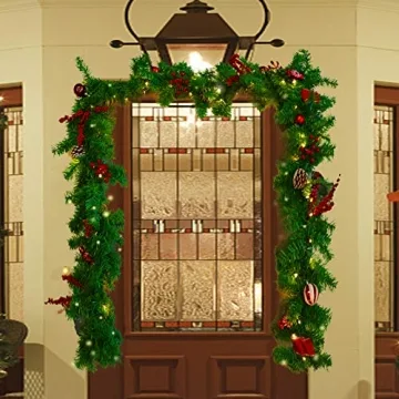 MorTime LED 9 FT Christmas Garland with Pinecones and Lights