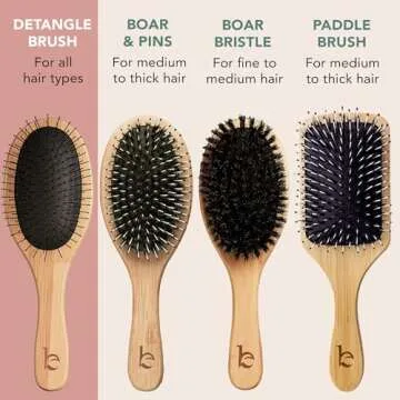 Detangler Bristle Bamboo Hair Brush - For Women, Men, and Kids, Versatile for Wet or Dry Hair, Use With Hair Products