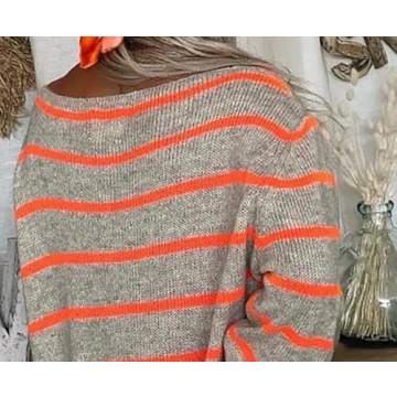 Akivide Women's Baggy Oversized Striped Sweater Trendy Color Block Casual Pullover Knit Tunic Sweater Jumper