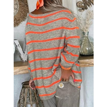 Akivide Women's Baggy Oversized Striped Sweater Trendy Color Block Casual Pullover Knit Tunic Sweater Jumper