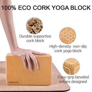 COENGWO Yoga Block Cork, Eco Friendly Cork Yoga Block Handstand Block, Supportive Balance Deepen Poses for Yoga Beginners, Stretch, Pilates, Meditation (one Block)