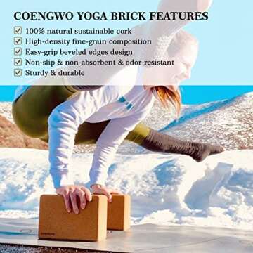 COENGWO Yoga Block Cork, Eco Friendly Cork Yoga Block Handstand Block, Supportive Balance Deepen Poses for Yoga Beginners, Stretch, Pilates, Meditation (one Block)